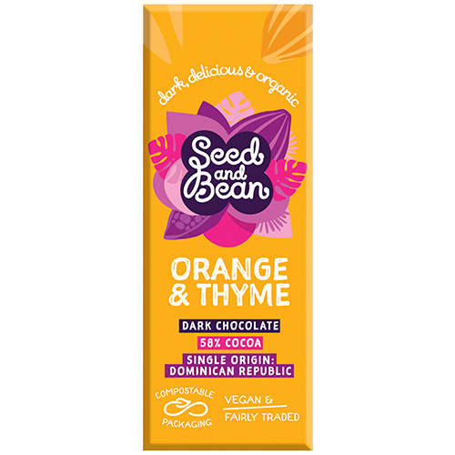 Seed & Bean Mørk Chokolade Sød appelsin & Timian 58% Ø (25 g)