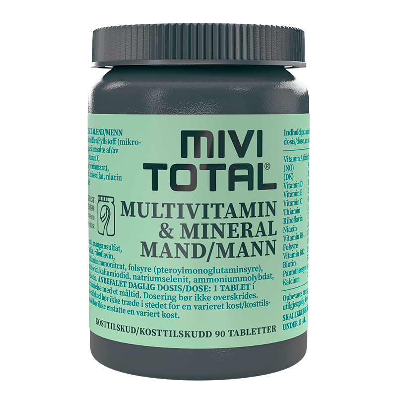 MiviTotal Multivitamin & Mineraler Mand (90 tab)Et multivitamin- og mineralprodukt i tabletform med blandt andet riboflavin, niacin, thiamin og magnesium. D