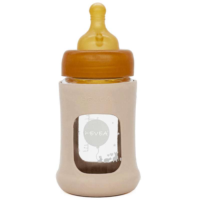 Hevea Baby Sutteflaske i Glas med Cover Sand (150 ml)