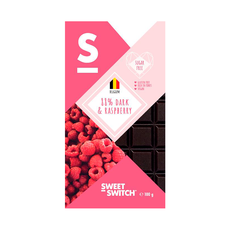 Sweet Switch Chokolade 88% Mørk med Hindbær (100 g)