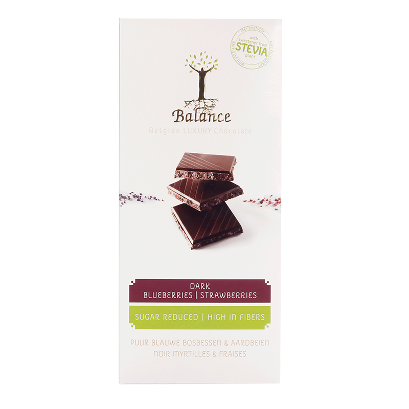 Stevia Balance Plade Mørk Blåbær Jordbær (85 g)