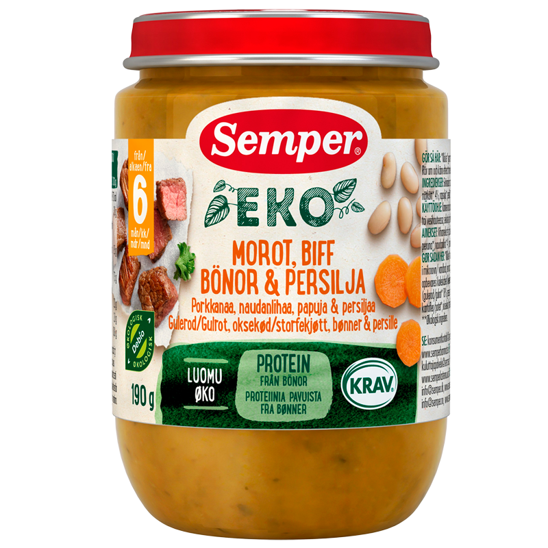 Semper EKO Mos med Gulerod, Bøf, Bønner & Persille Ø (190 g)