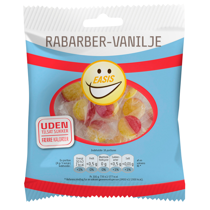 EASIS Rabarber & Vanilje Bolsjer (70 g)