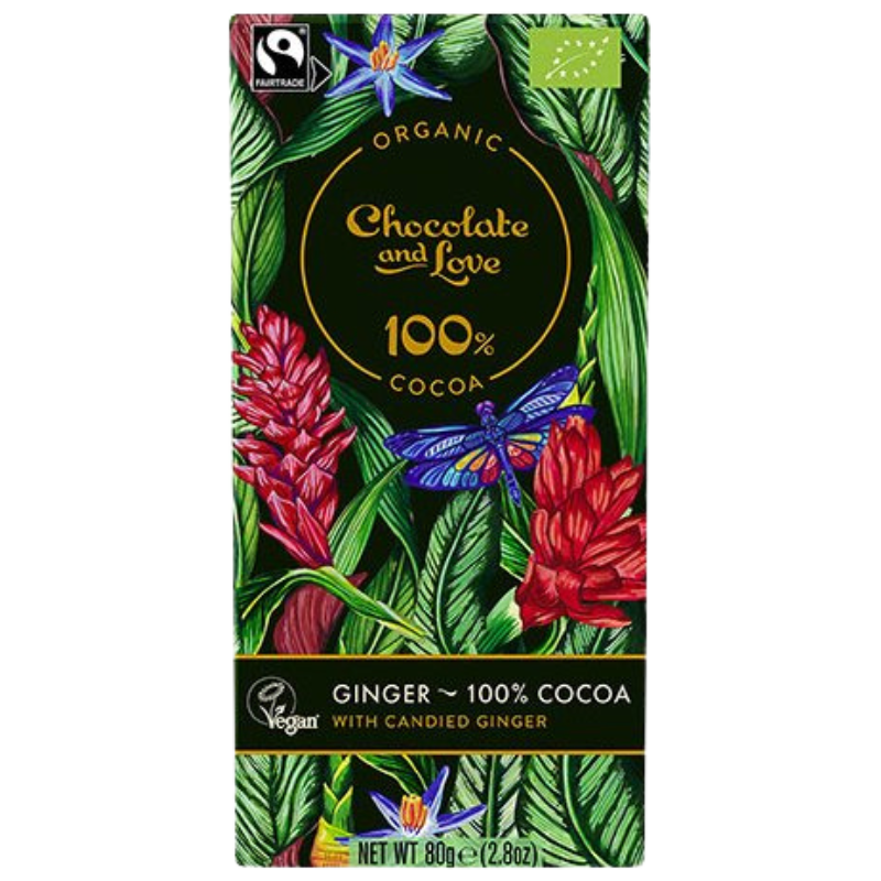 Chocolate And Love Fairtrade 100% Kakao Med Kandiseret Ingefær Ø (80 g)