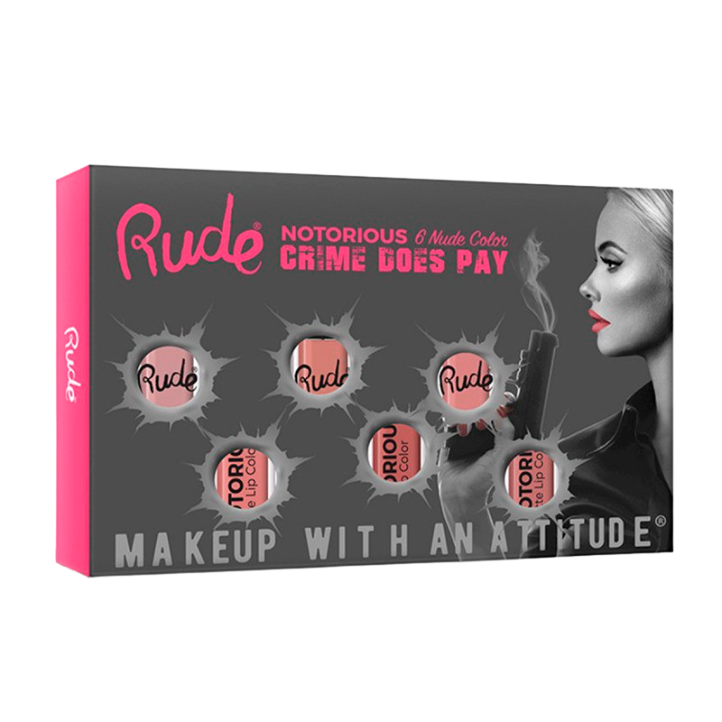 RUDE Cosmetics Crime Does Pay 6 Lip Colors Nude (1 sæt)