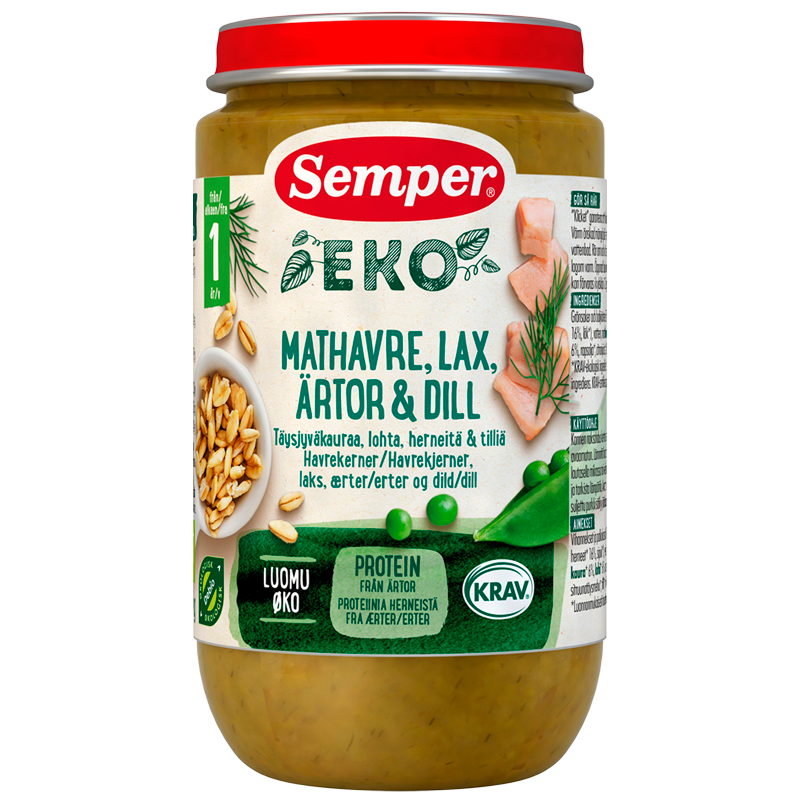 Semper EKO Mos Med Havrekerner, Laks, Ærter & Dild Ø (235 g)