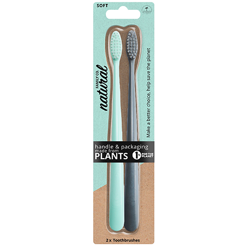 Natural Family Co. Bionedbrydelige Tandbørster Ass. Farver (2 stk)