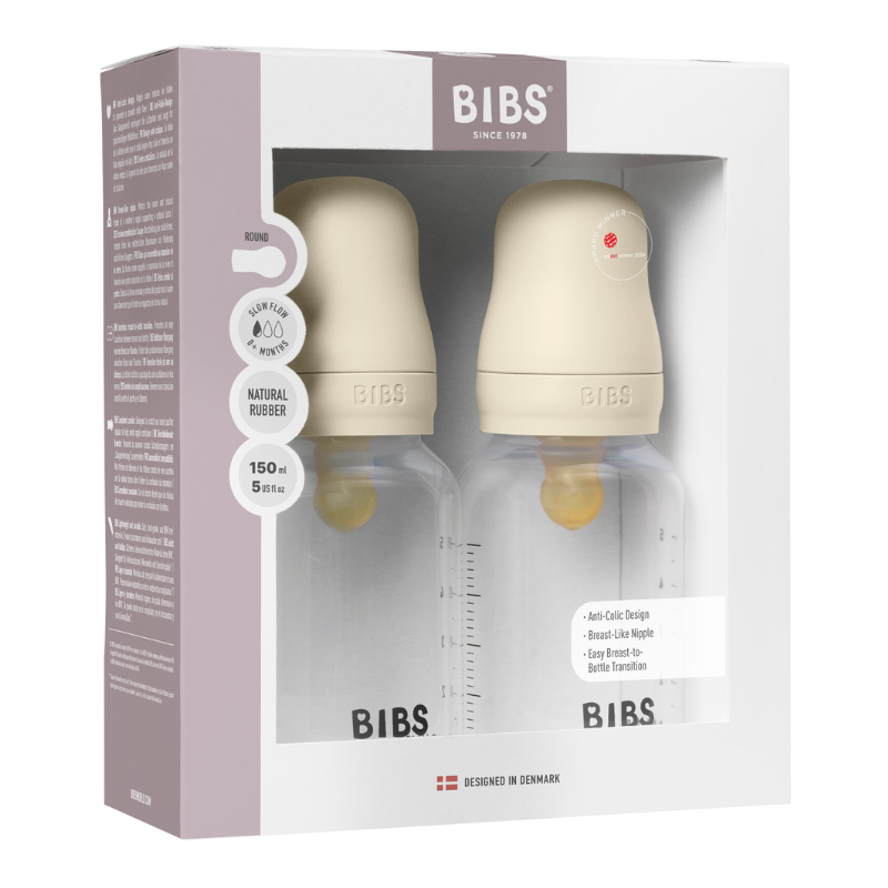 Bibs Baby Bottle Round Latex Medium Flow Ivory (2x150 ml)
