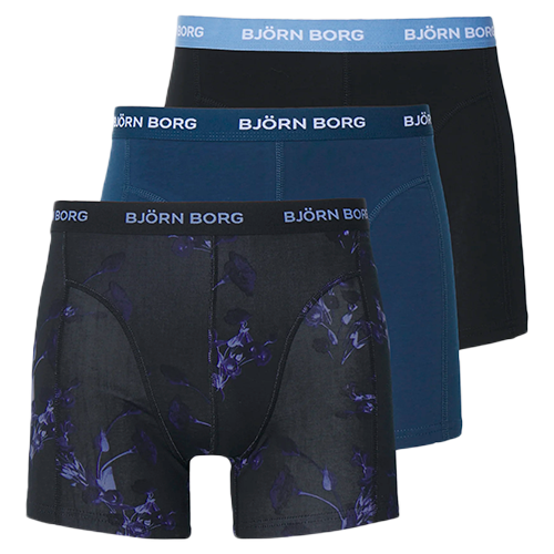 Björn Borg 3-Pack Leaf Boxershorts (Sort/Navy/Ocean)-Small