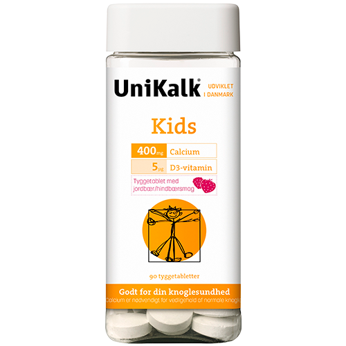 UniKalk Kids med Jordbær/Hindbær (90 tyggetabletter)