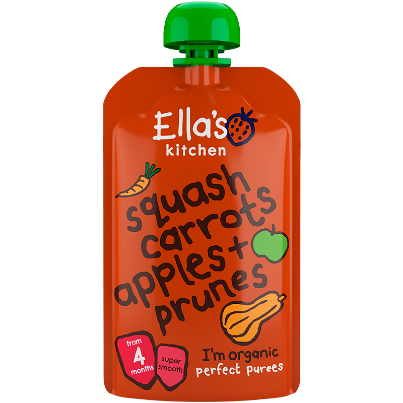 Ellas Kitchen Babymos Butternutgræskar/Squash/Gulerod æble/Sveske Ø 4 Mdr (120 gr)