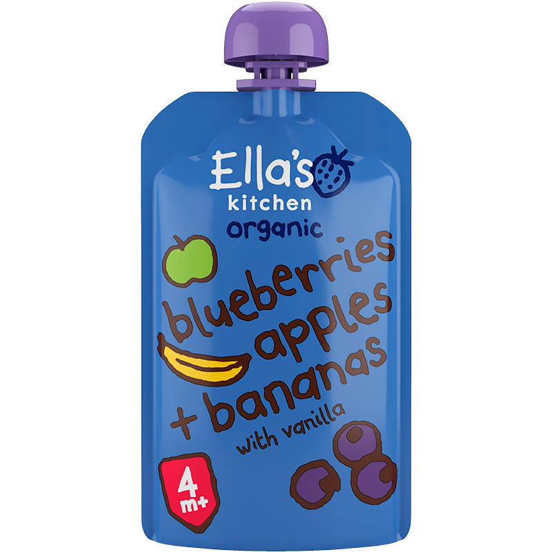 Ellaâs Kitchen Babymos Blåbær, Æble, Banan, Vanilje 4 Mdr (120 g)