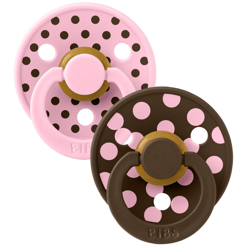 Bibs Pacifier Studio Colour Polka Latex Size 2 Baby Pink/Mocha (2 stk)
