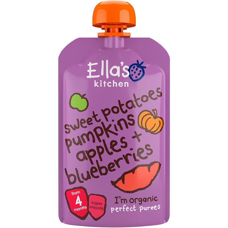 Ellas Kitchen Babymos Kartoffel/Græskar æble/Blåbær Ø 4 Mdr (120 gr)