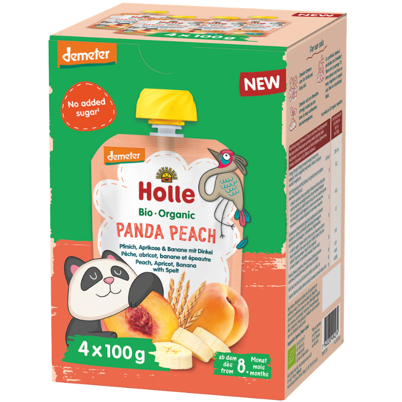 Holle Panda Peach Frugtmos Multipack Ø (4 x 100 g) Holle Panda Peach Frugtmos Multipack Ø (4 x 100 g)