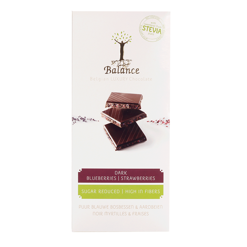 Stevia Balance Plade Mørk Blåbær Jordbær (85 g)