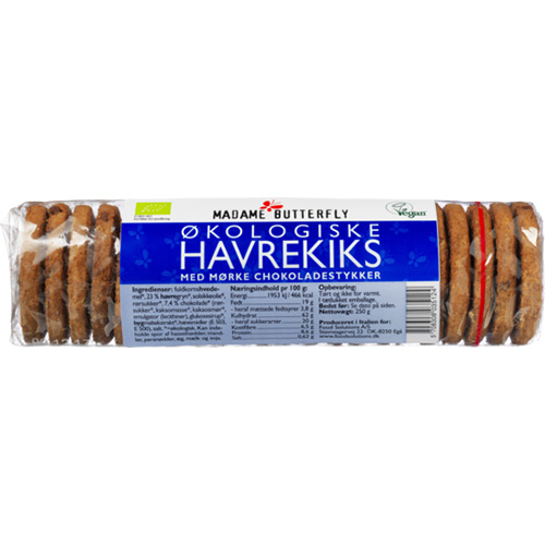 Madame Butterfly øko havrekiks med chokoladestykker (250 g)