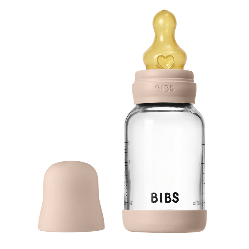 Bibs Glass Baby Bottle Round Latex Slow Flow Blush (120 ml)
