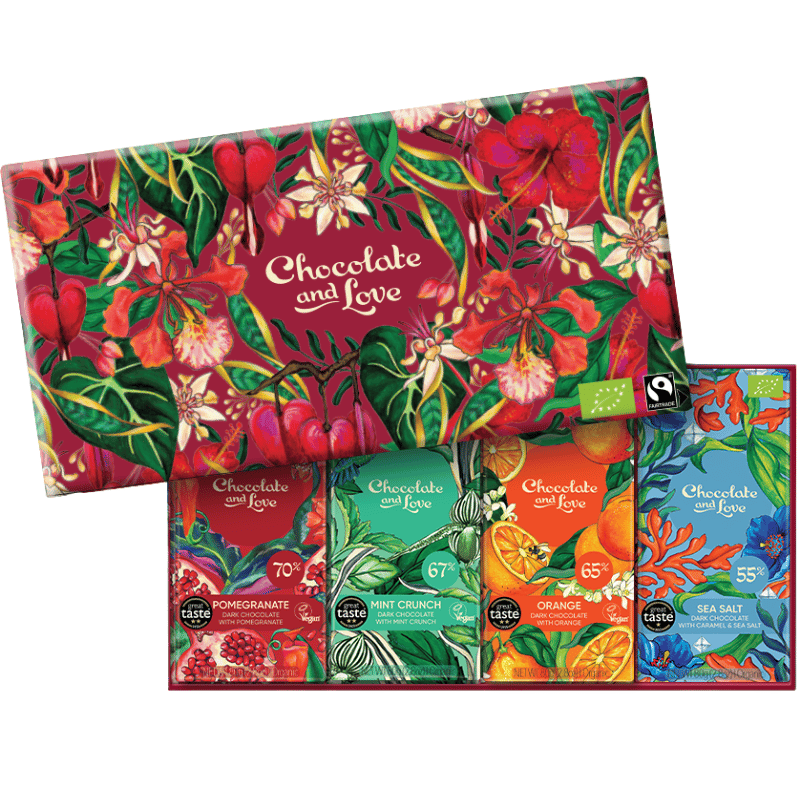 Chocolate and Love Red Heart Gaveæske É (4 x 80 g)
