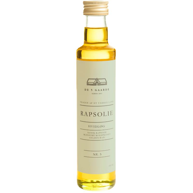 DE 5 GAARDE Dansk koldpresset rapsolie, hvidløgssmsg - 250 ml.
