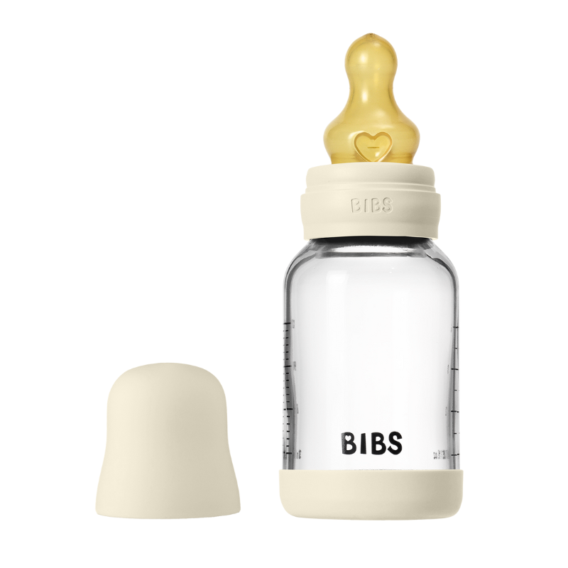 Bibs Glass Baby Bottle Round Latex Slow Flow Ivory (120 ml)