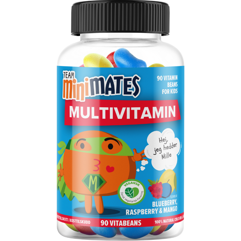 Team MiniMates Multivitamin VitaBeans Blueberry, Raspberry og Mango (90 stk)
