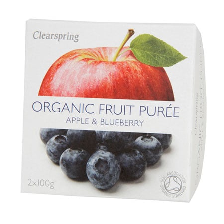 Frugtpuré Blåbær/æble Økologisk- 200 gr - Clearspring