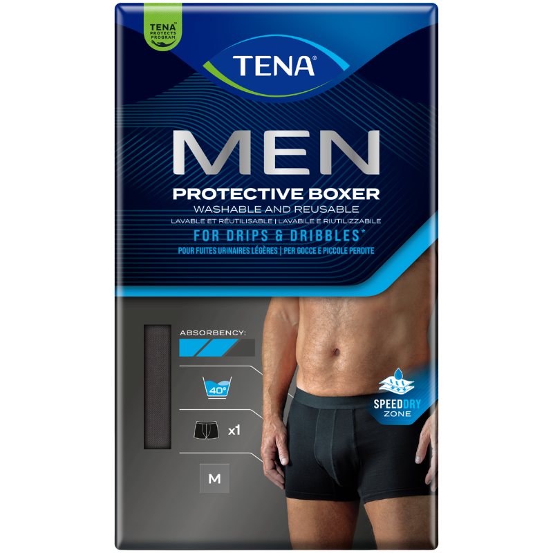 TENA Men Inkontinens Boksershorts Sort Str. M (1 stk) TENA Men Inkontinens Boksershorts Sort Str. M (1 stk)