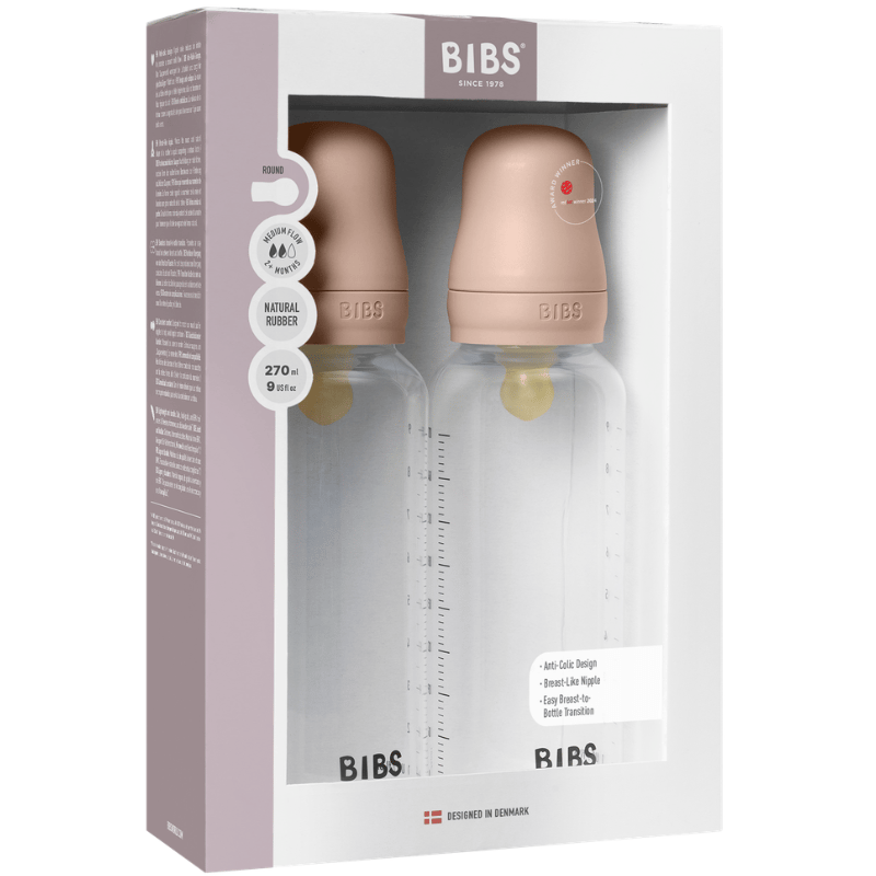 Bibs Baby Bottle Round Latex Medium Flow Blush (2x270 ml)