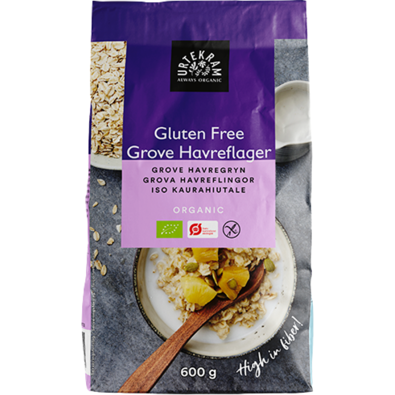 Tilbud Urtekram Glutenfri Grove Havreflager Ø (600 gr) køb billig