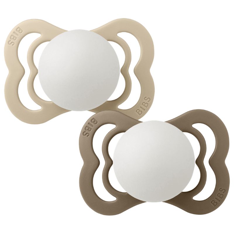 Bibs Pacifier Supreme Silicone Size 1 Vanilla Glow/Dark Oak Glow (2 stk)