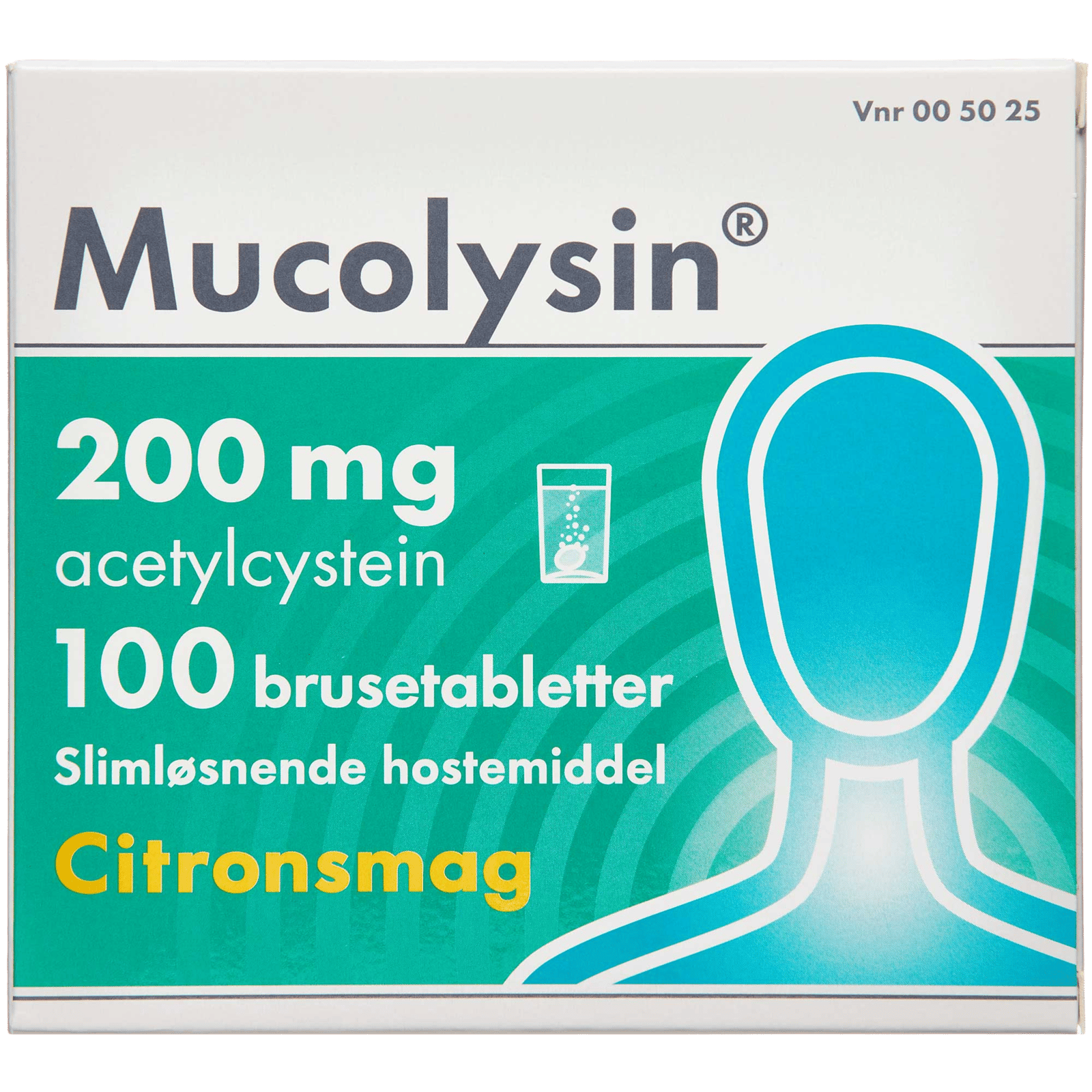 Mucolysin 200 mg Citronsmag (100 brusetabletter)