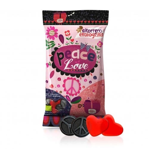 Peace og Love Saltlakrids og Hindbærhjerter É (80 gr)