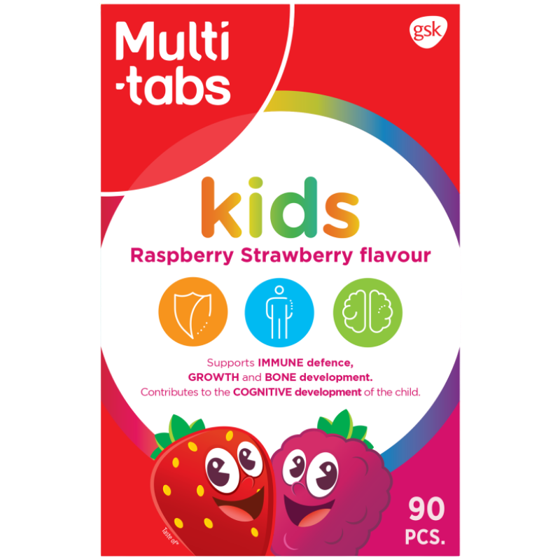 Multitabs Kids Hindbær/Jordbær Tyggetabletter (90 stk)