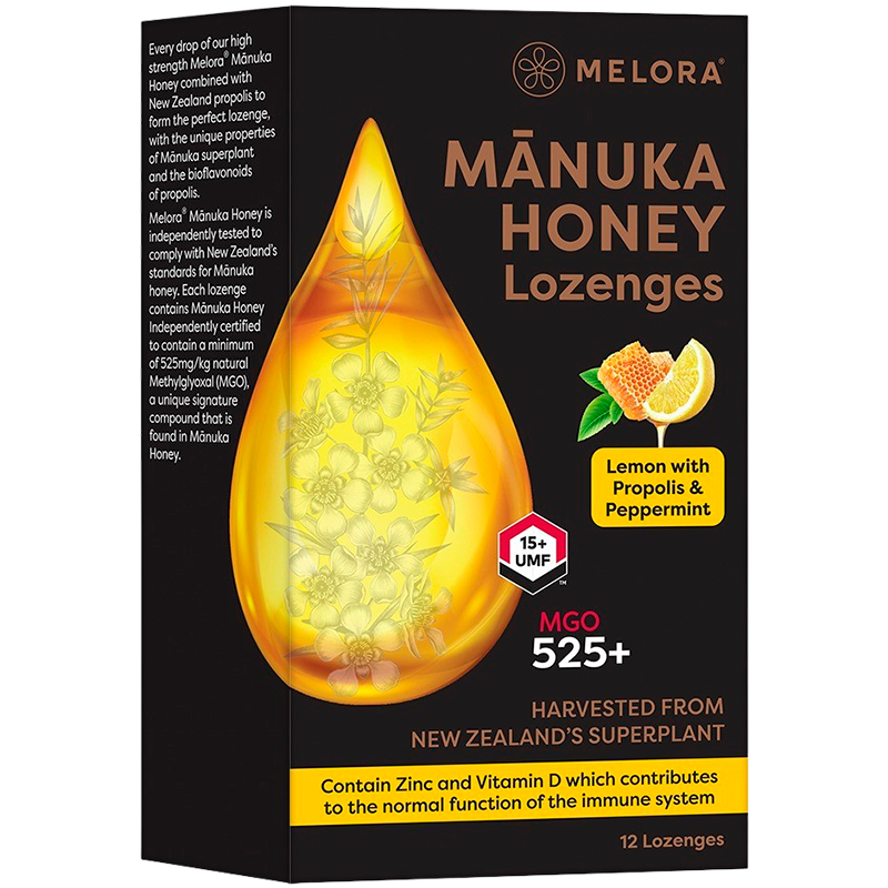 Melora Manuka Honey & Propolis Lozenges Lemon & Peppermint (12 stk)
