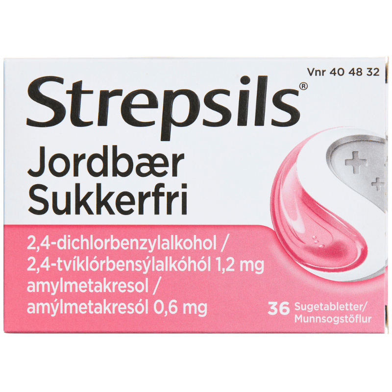 Strepsils Sugetabletter Jordbær Sukkerfri (36 stk)