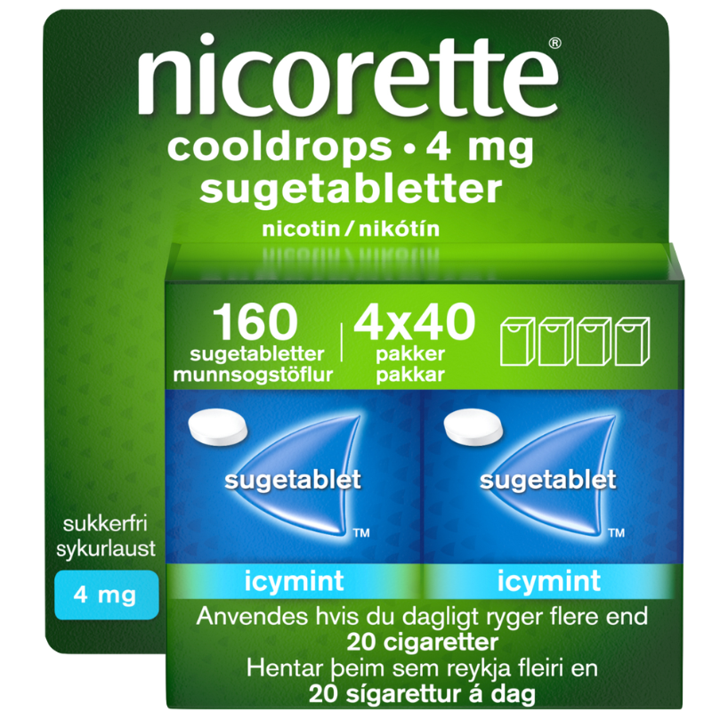 Nicorette Cooldrops Sugetabletter 4 mg (160 stk) Nicorette Cooldrops Sugetabletter 4 mg (160 stk)
