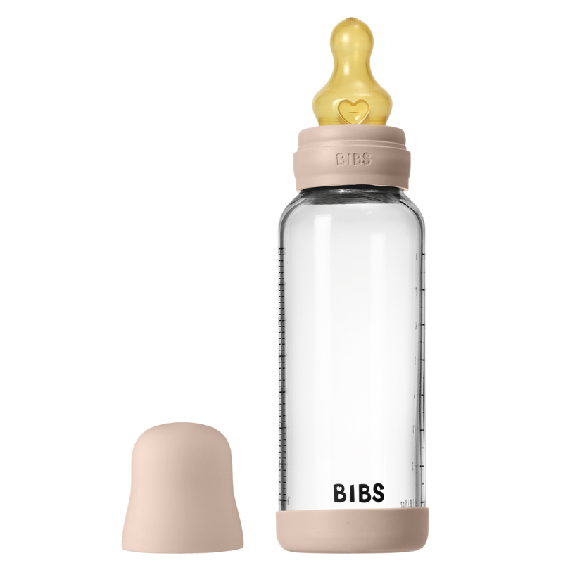 Bibs Glass Baby Bottle Round Latex Medium Flow Blush (240 ml)